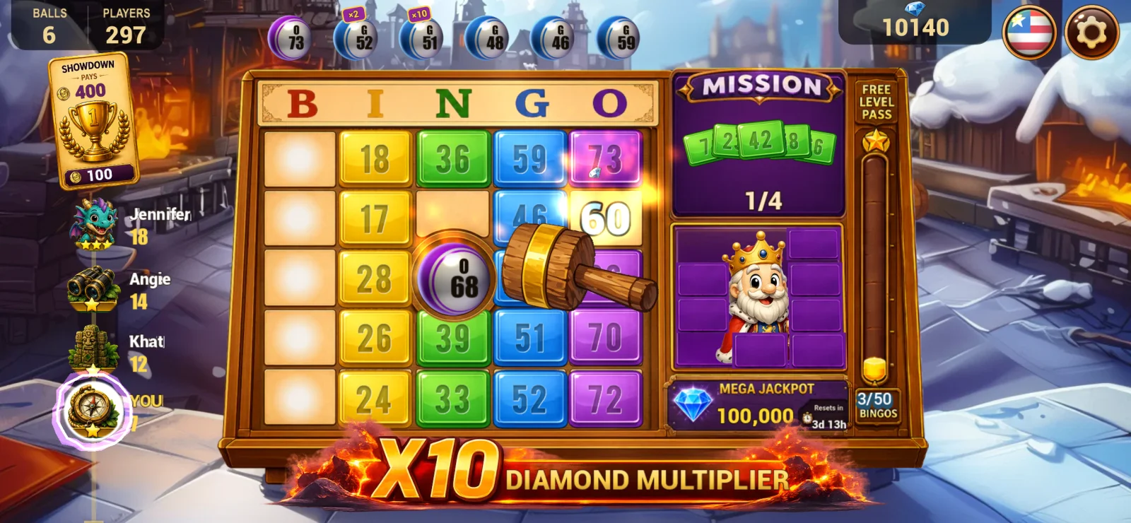Bingo Loot gameplay — daubing a card in Castle Siege